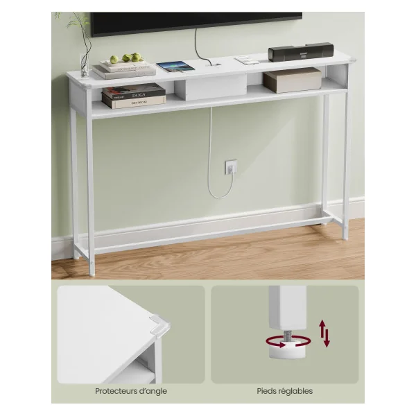 Table d'Entrée Console Fine Blanc Nuage Table de Canapé avec 2 Compartiments Chargement Caché Gain de Place
