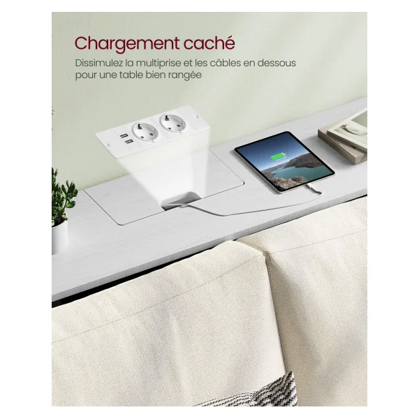 Table d'Entrée Console Fine Blanc Nuage Table de Canapé avec 2 Compartiments Chargement Caché Gain de Place