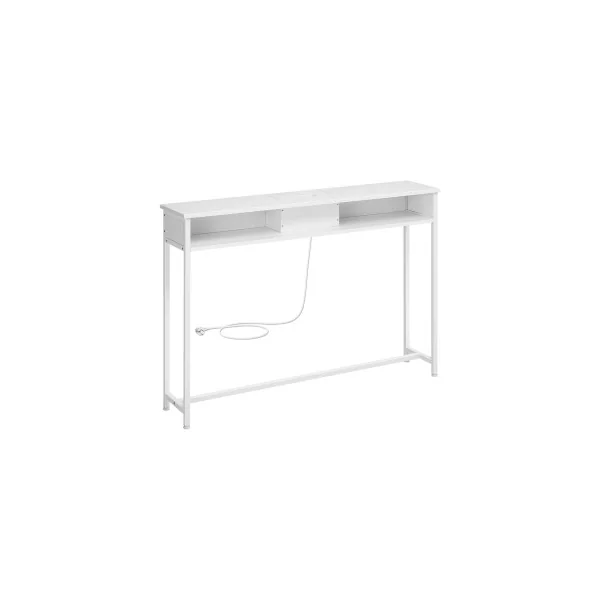 Table d'Entrée Console Fine Blanc Nuage Table de Canapé avec 2 Compartiments Chargement Caché Gain de Place