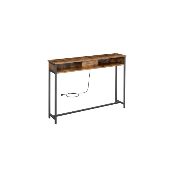 Table d'Entrée Console Fine Marron Rustique Table de Canapé avec 2 Compartiments Chargement Caché Gain de Place