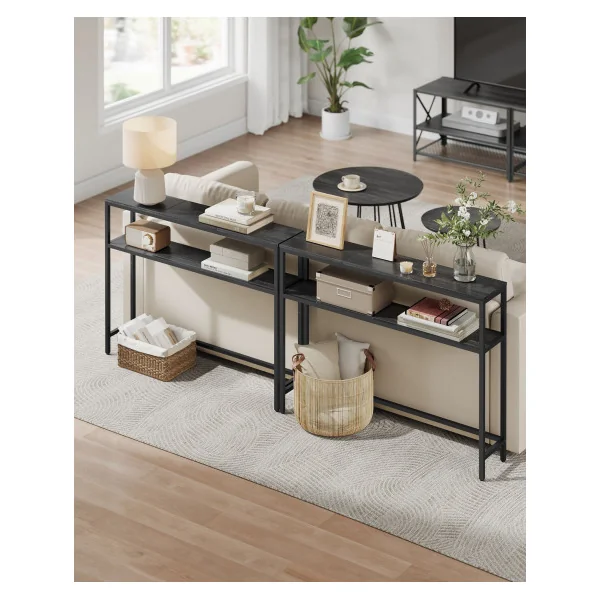 Table Entrée Industrielle 2 Niveaux Console d'Entrée 100 x 20 x 80 cm Gris Anthracite et Noir