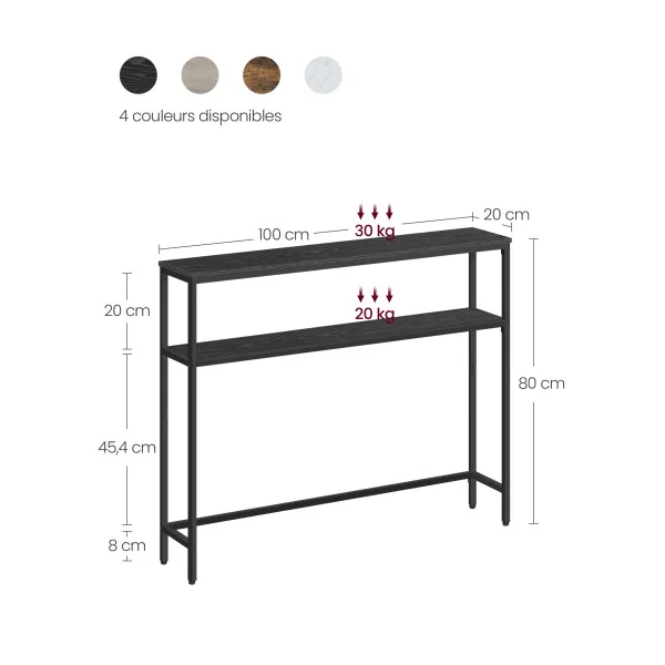 Table Entrée Industrielle 2 Niveaux Console d'Entrée 100 x 20 x 80 cm Gris Anthracite et Noir