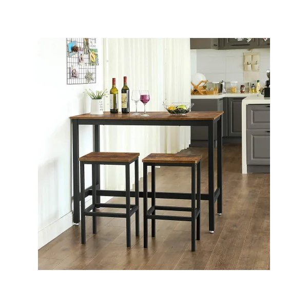 Table et Chaises de Bar Marron Rustique Noir Table Haute avec 2 Tabourets de Style Industriel Cuisine Salon