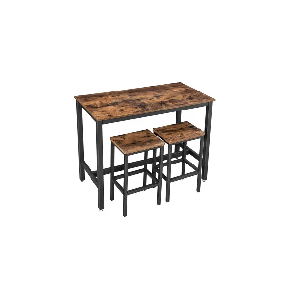 Table et Chaises de Bar Marron Rustique Noir Table Haute avec 2 Tabourets de Style Industriel Cuisine Salon