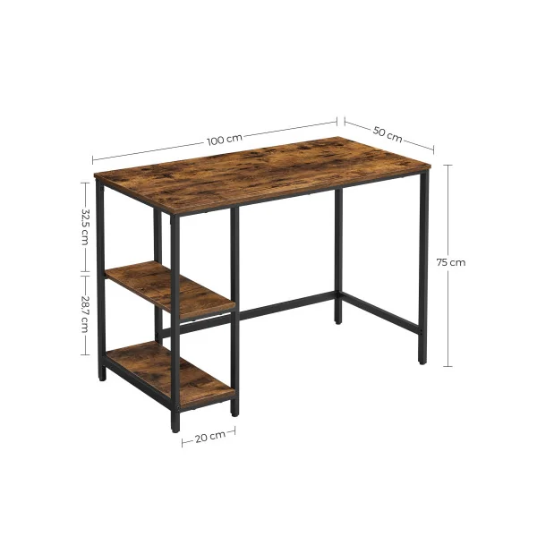 Table Informatique d’Étude avec Étagère à 2 Niveaux Bureau 100 cm Industriel