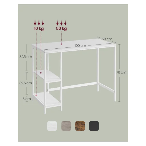 Table Informatique Table d’Étude Bureau avec Rangement 2 étagères Réversibles Blanc Erable