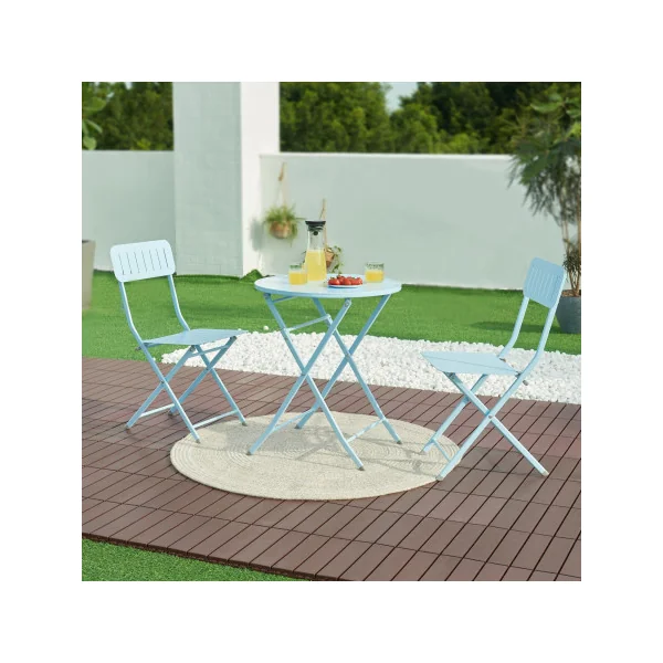 Table Pliante de Jardin 62 x 71 cm en Acier Laqué Bleu Ciel