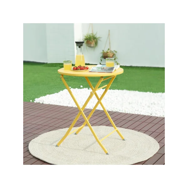Table Pliante de Jardin 62 x 71 cm en Acier Laqué Jaune