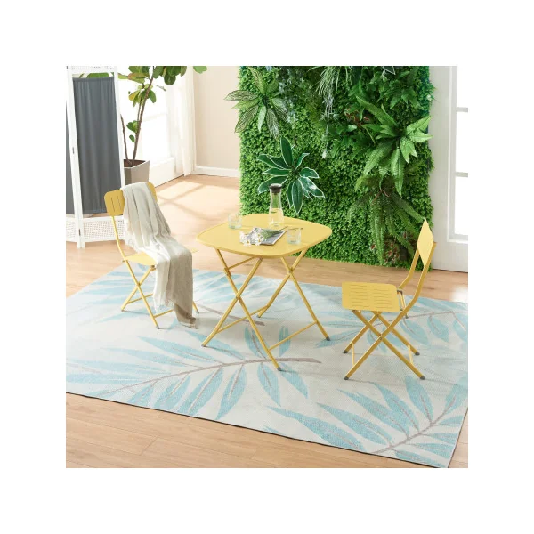 Table Pliante de Jardin 70 x 70 x 71 cm en Acier Laqué Jaune