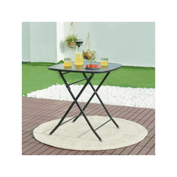 Table Pliante de Jardin 70 x 70 x 71 cm en Acier Laqué Noir