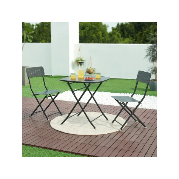 Table Pliante de Jardin 70 x 70 x 71 cm en Acier Laqué Noir