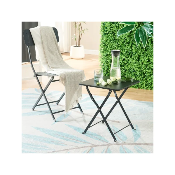Table Pliante de Jardin Carré Acier Laqué Noir 40 x 40 x 45 cm