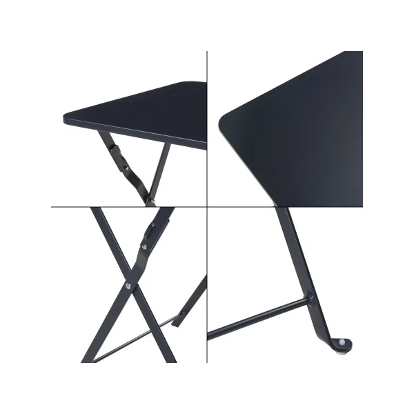 Table Pliante de Jardin Carré Acier Laqué Noir 40 x 40 x 45 cm