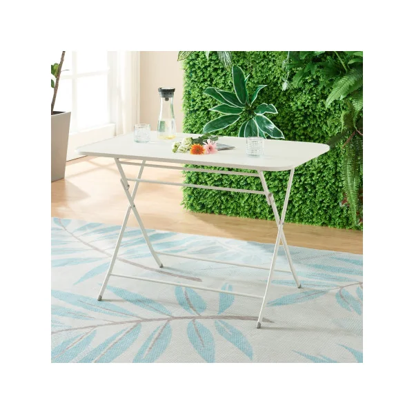 Table Pliante de Jardin Rectangulaire Acier Laqué Blanc 110 x 70 x 71 cm