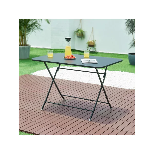 Table Pliante de Jardin Rectangulaire Acier Laqué Noir 110 x 70 x 71 cm