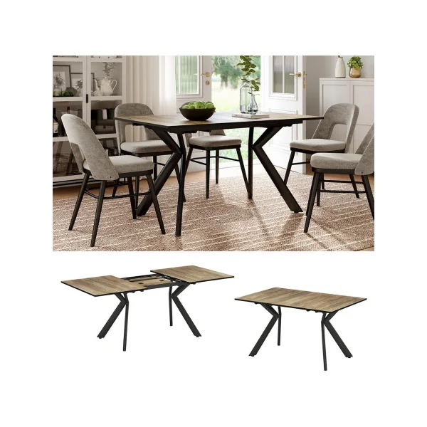 Table à Manger Extensible 140-180 cm Moderne Table de Salle à Manger Noir et Chêne Design