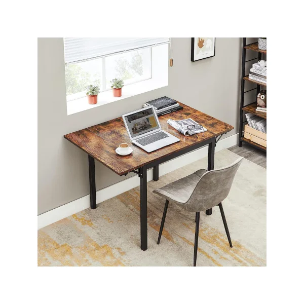 Table à Manger Extensible Industriel Table Repas Plateaux Rabattables 2-4 Personne Marron Rustique Noir