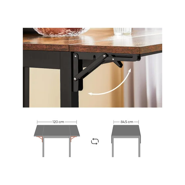 Table à Manger Extensible Industriel Table Repas Plateaux Rabattables 2-4 Personne Marron Rustique Noir