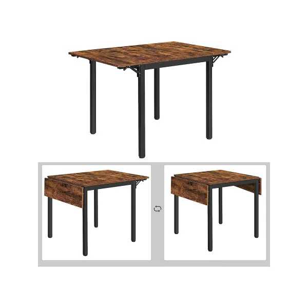 Table à Manger Extensible Industriel Table Repas Plateaux Rabattables 2-4 Personne Marron Rustique Noir