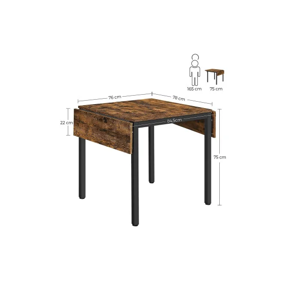 Table à Manger Extensible Industriel Table Repas Plateaux Rabattables 2-4 Personne Marron Rustique Noir