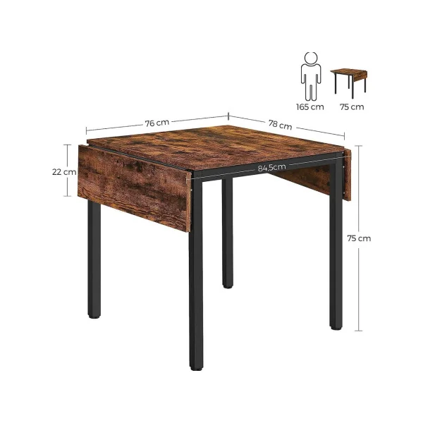 Table à Manger Extensible Industriel Table Repas Plateaux Rabattables 2-4 Personne Marron Rustique Noir
