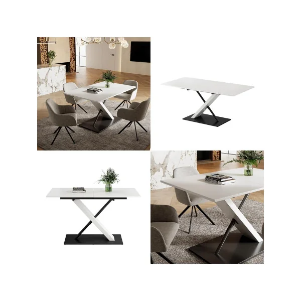 Table à Manger Extensible Moderne Table de Salle à Manger Noir et Blanc Design