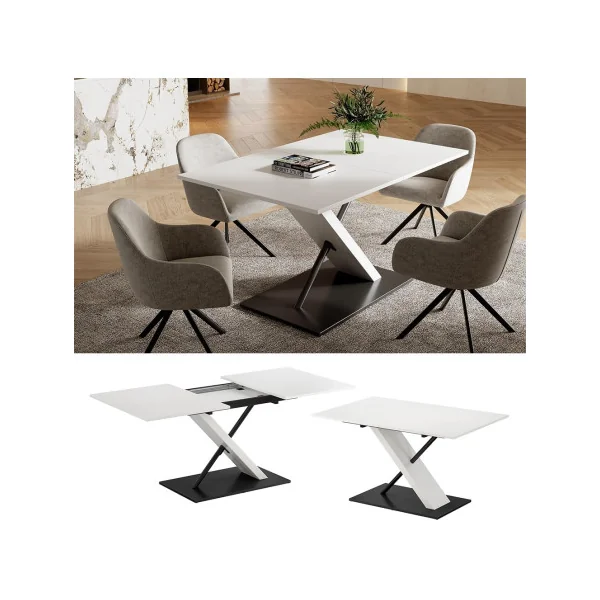 Table à Manger Extensible Moderne Table de Salle à Manger Noir et Blanc Design