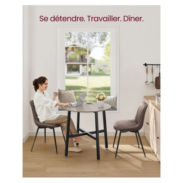 Table à Manger Ronde Diamètre 80 cm Grège Noir Table de Repas Industrielle