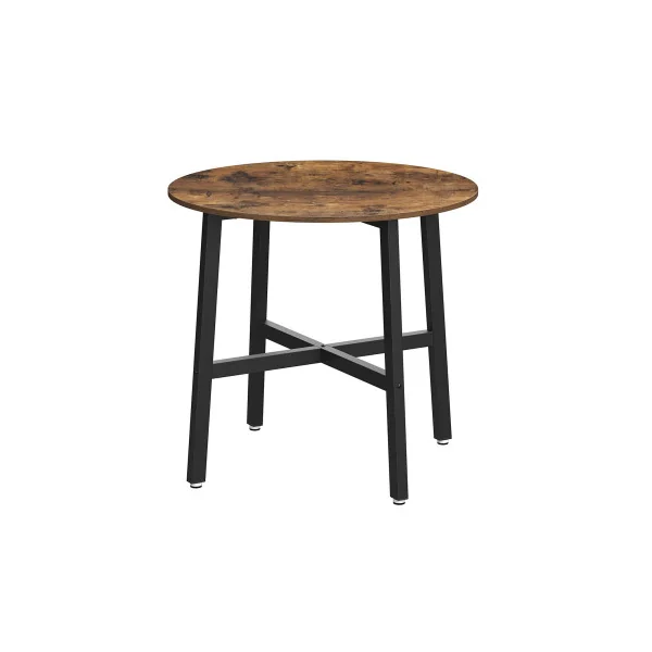 Table à Manger Ronde Diamètre 80 cm Marron Rustique Noir Table de Repas Industrielle