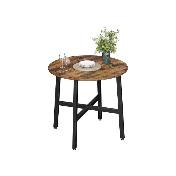 Table à Manger Ronde Diamètre 80 cm Marron Rustique Noir Table de Repas Industrielle