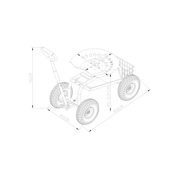 Tabouret de Jardin en Acier à Roues 83 x 45 cm Hauteur Réglable