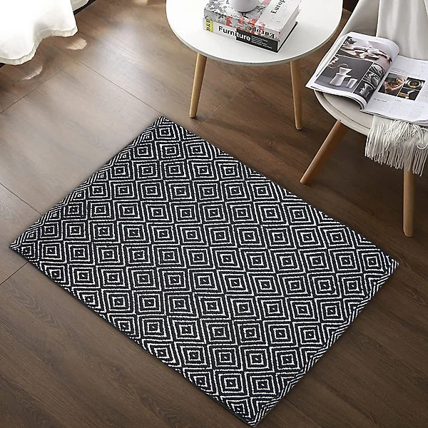 Tapis coton Diamond GoodHome 60 x 90 cm noir et blanc