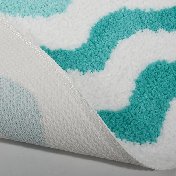 Tapis de bain 50 x 80 cm en polyester microfibre, rayures bleu aqua, Spirella Nami