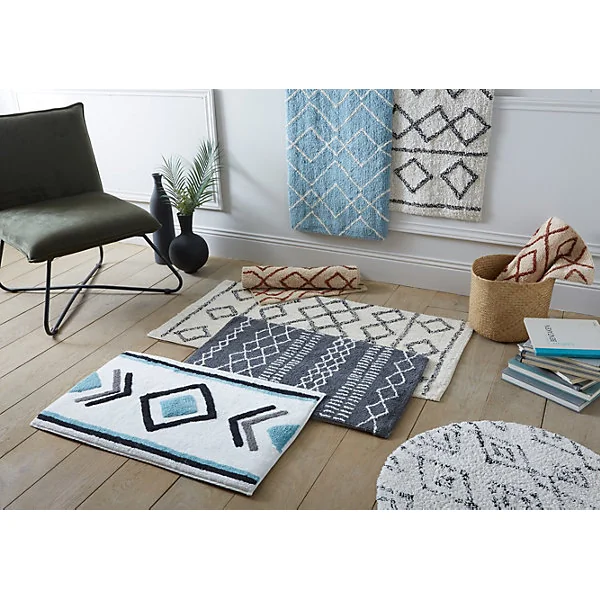 Tapis de bain 60x120 cm en coton, noir et beige à motifs, Future Home Izza