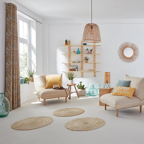 Tapis de bain Elland Jute rond blanc