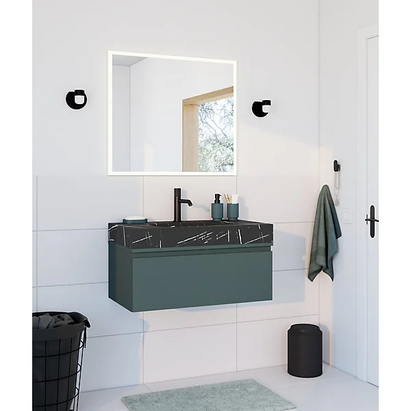 Tapis de bain en coton vert de gris L.80 x l.50 cm GoodHome Koros