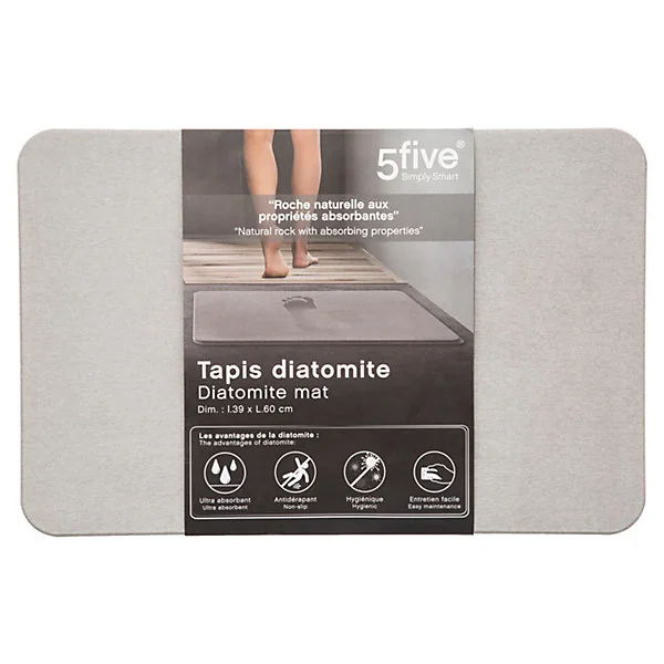 Tapis de bain en diatomite 39x60 cm gris, 5Five Modern