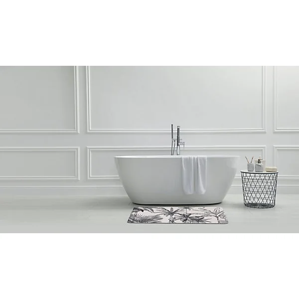 Tapis de bain rectangulaire en polyester noir et blanc Jungle 60 x 120 cm Levasseur