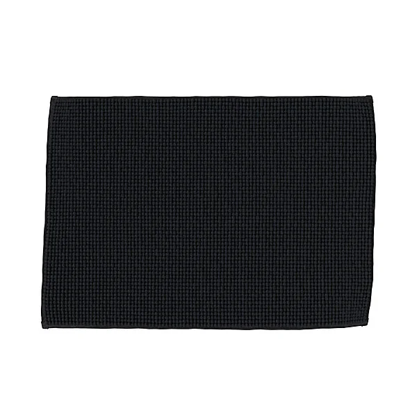 Tapis de bain rectangulaire GoodHome Kina coloris noir en polyester L.70 x l.50 cm