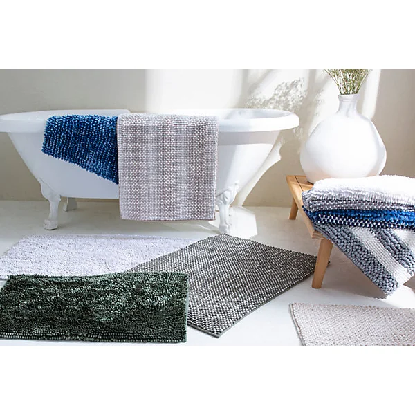 Tapis de salle de bains antidérapant écru l.60 x L.120 cm polyester, Levasseur Shiny
