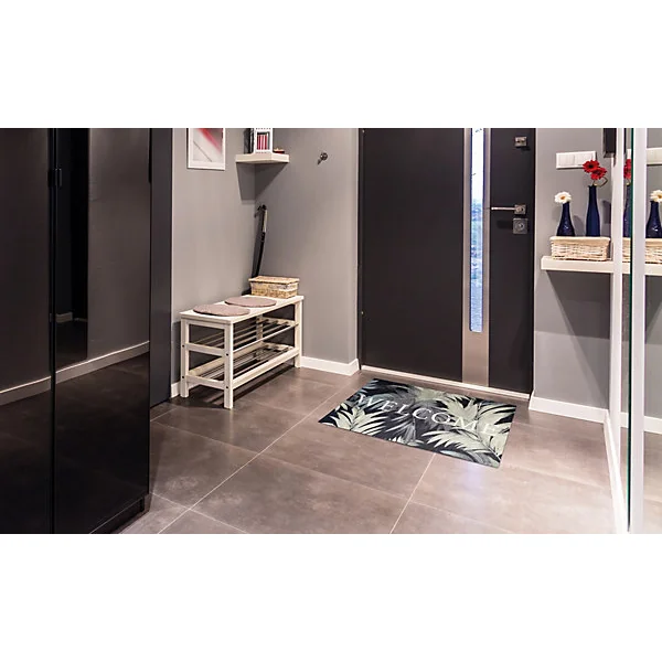 Tapis d'entrée absorbant feuillage welcome bleu et blanc L.60 x l.40 cm Sweetsol