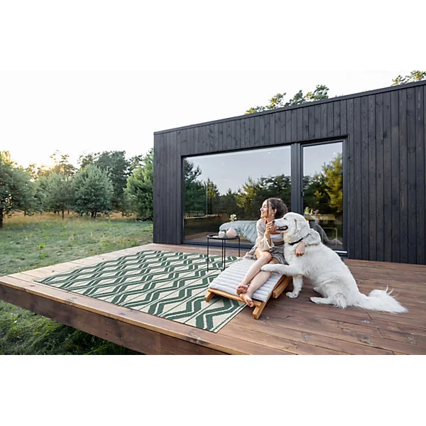 Tapis d'extérieur Tio vert et blanc l.150 x L.200 cm
