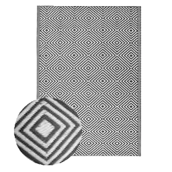 Tapis d'extérieur tissé imprimé losanges noir L.170 x l.120cm Dylrev