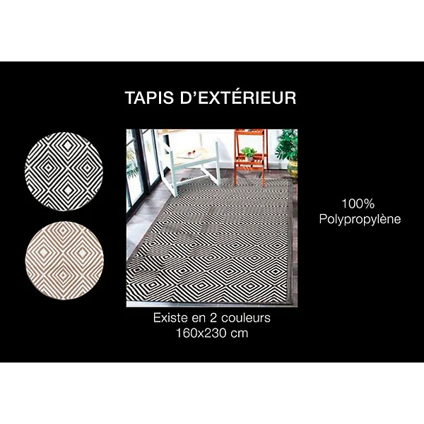 Tapis d'extérieur tissé imprimé losanges taupe L.230 x l.160 Dylrev