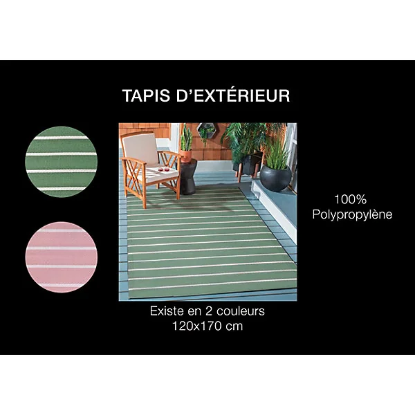 Tapis d'extérieur tissé à rayures vert et blanc L.170 x l.120 Dylrev