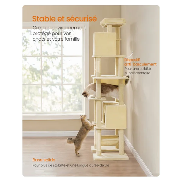 Tour de Chat Chat Arbre à Chat XXL 201 cm Beige Multi-Niveaux