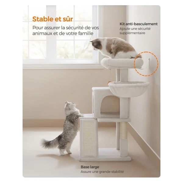Tour de Jeu Chat 96 cm Blanc Crème Arbre à Chat 96 cm Poteaux à Gratter