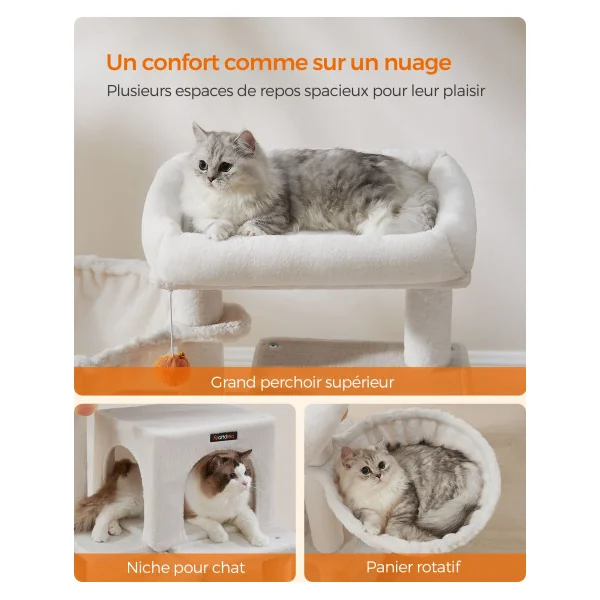 Tour de Jeu Chat 96 cm Blanc Crème Arbre à Chat 96 cm Poteaux à Gratter