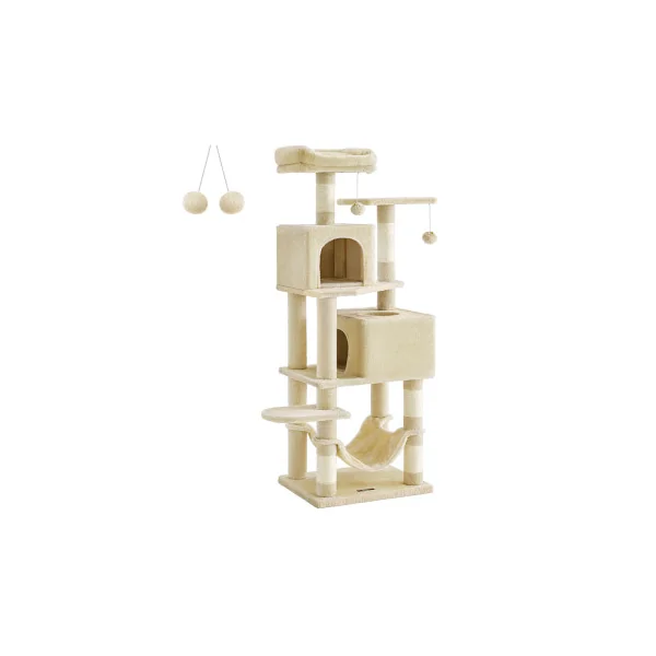 Tour de Jeu Chat Arbre à Chat 155 cm Tissu Peluche Multi-niveaux Beige
