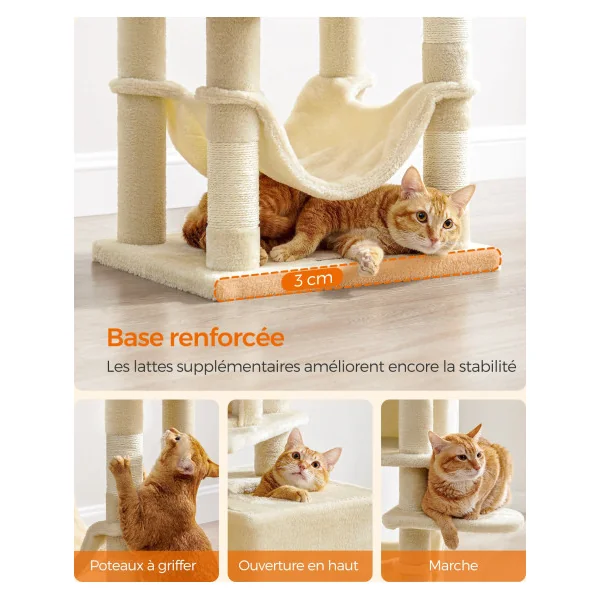 Tour de Jeu Chat Arbre à Chat 155 cm Tissu Peluche Multi-niveaux Beige